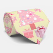 Cravate Arbres de Noël rose Motif L Jaune BG (Roulé)