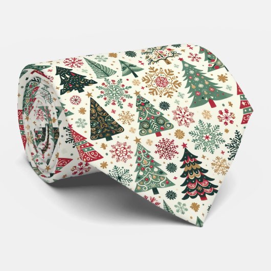 Cravate Arbres de Noël Scandi Whimsical Snowflakes (Roulé)
