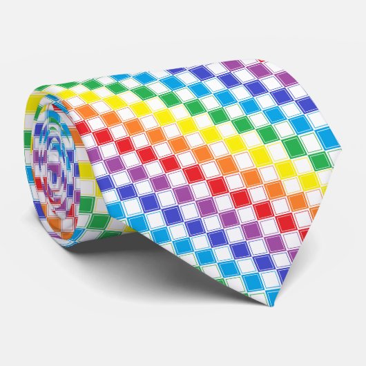 Cravate Arc-en-ciel Checkered rayé et blanc (Roulé)