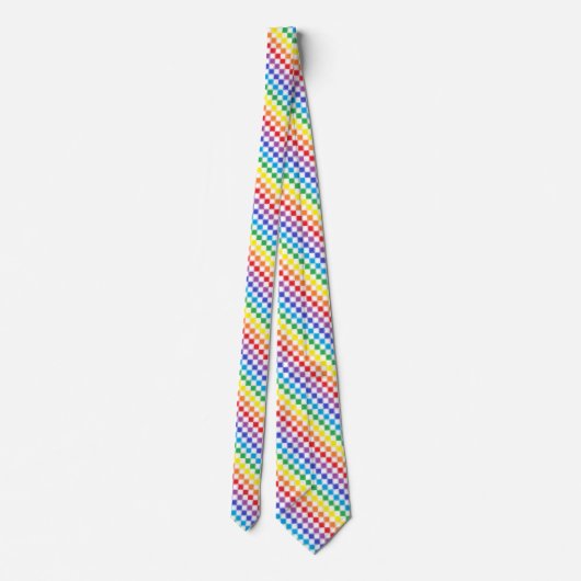 Cravate Arc-en-ciel Checkered rayé et blanc (Dos)