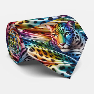 Cravate Arc-en-ciel Faux Soie Imprimé Léopard Gentleman