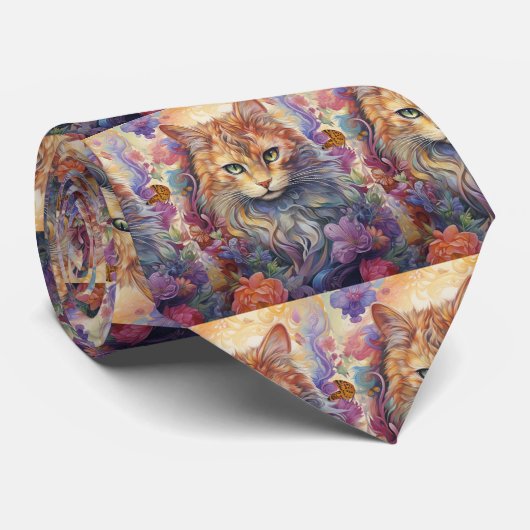 Cravate Arc en ciel Fleurs de chats Papillon Boho (Roulé)