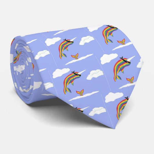 Cravate Arc-en-ciel Ninja Narwhal qui vole (Roulé)