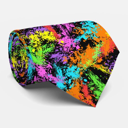 Cravate Arc-en-ciel noir éclaboussé (Roulé)