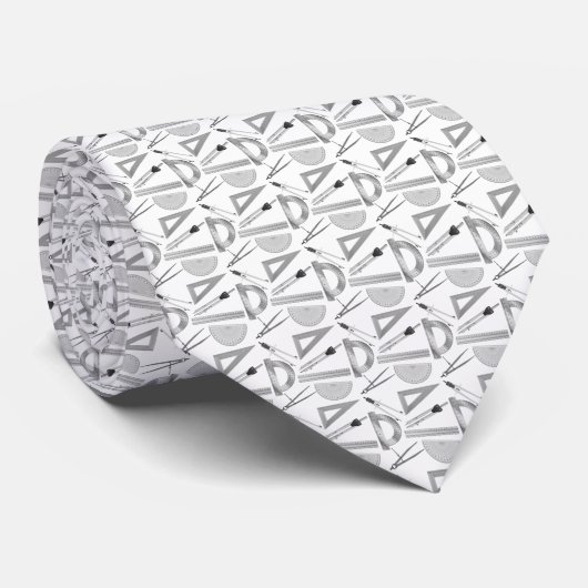 Cravate Architectes Drafting Outils Gris Blanc (Roulé)