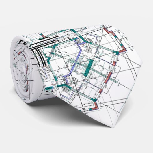 Cravate Architectural Blueprint Pattern Men's Neck Tie (Roulé)