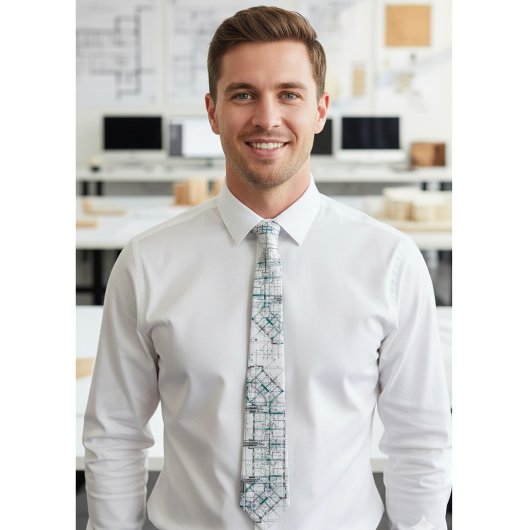 Cravate Architectural Blueprint Pattern Men's Neck Tie
