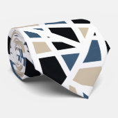 Cravate Ardoise beige noir géométrique (Roulé)