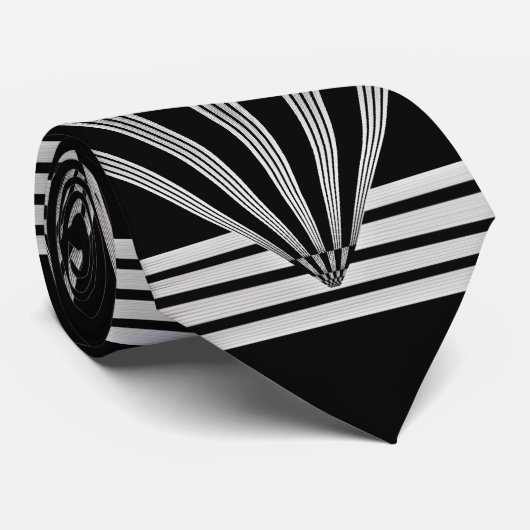 Cravate Argent Noir Art Déco (Roulé)