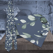 Cravate Argent Sage Eucalyptus Vert Mariage Marine Bleu