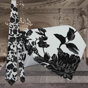 Cravate Argent Sage vert et noir Mariage Floral