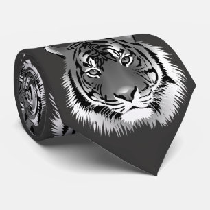 Cravate argentée à motif tigre noir et blanc