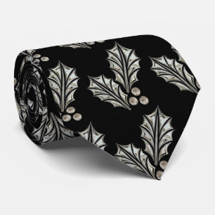 Cravate argentée de Noël de houx de platine