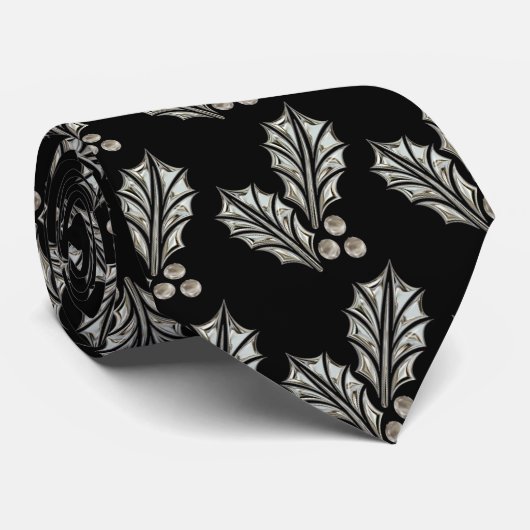 Cravate argentée de Noël de houx de platine (Roulé)