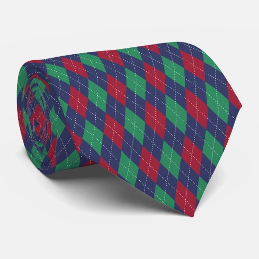 Cravate Argyle Bleu Rouge Vert Noël Classique (Roulé)
