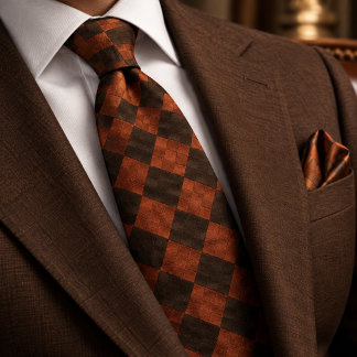 Cravate Argyle Tissé Marron Terracotta