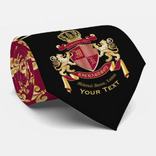 Cravate Armoiries de Monogramme Lion rouge or fleur de Lis