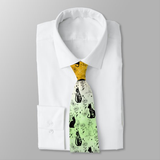 Cravate AroAce Agender Pride Chat noir - Mystical Witchy (Attaché)