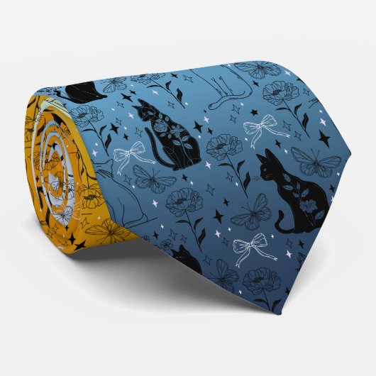 Cravate AroAce Agender Pride Chat noir - Mystical Witchy (Roulé)