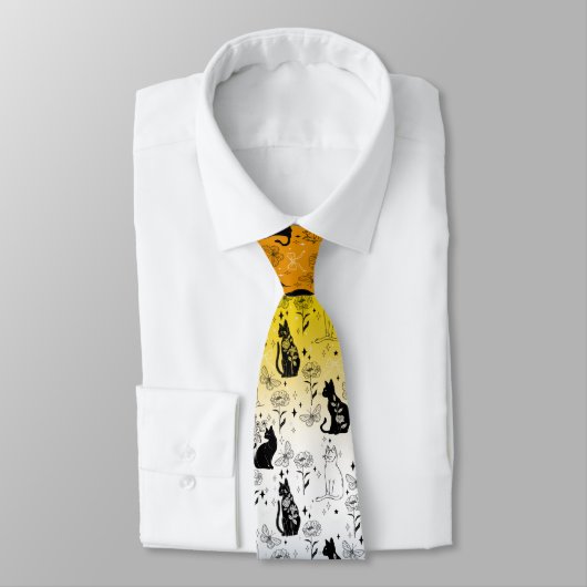 Cravate AroAce Pride Chat Noir - Mystical Witchy (Attaché)