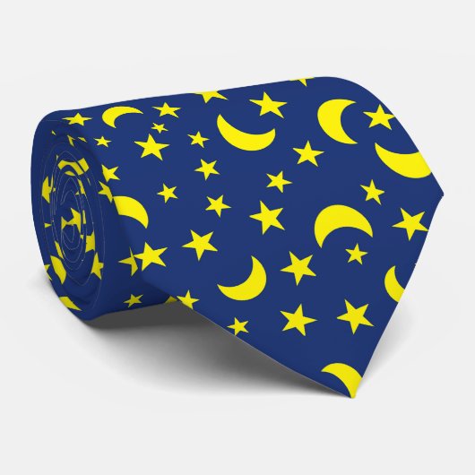 Cravate Arrière - plan bleu lune et étoiles (Roulé)