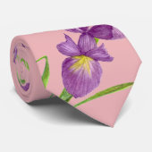 Cravate Arrière - plan botanique violet Iris rose (Roulé)