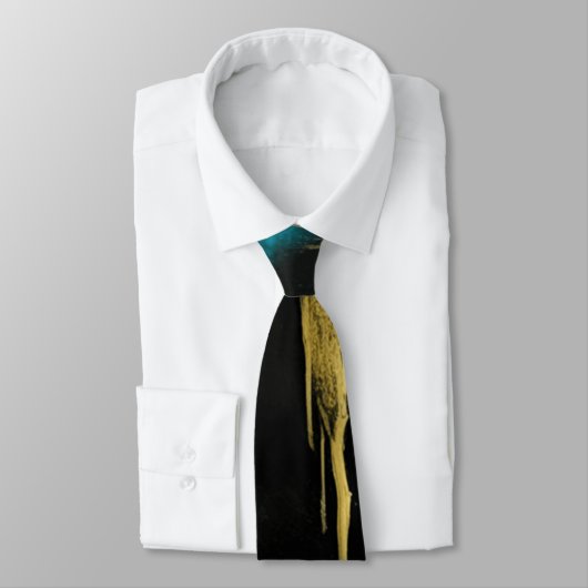 Cravate Art Abstrait artistique en Turquoise, Or et Noir (Attaché)