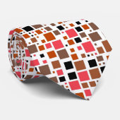 Cravate Art Abstrait | Black Red Carrés Brown (Roulé)