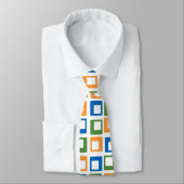 Cravate Art abstrait | Carrés bleus verts orange (Attaché)