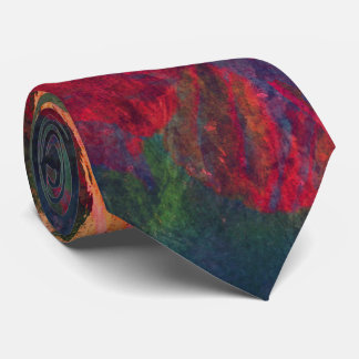 Cravate Art Abstrait, Feuilles Automnes, Rouge Vert Or Ros
