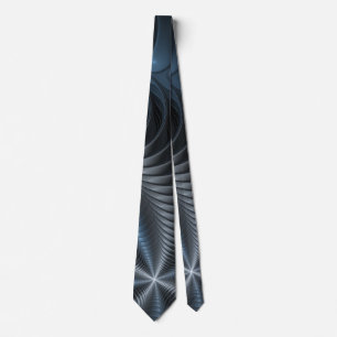 Cravate Art abstrait moderne fractal bleu gris plastique 3