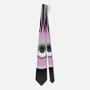 Cravate Art Abstrait moderne Fractal Figure noire rose gri