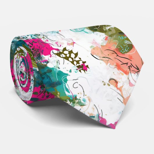 Cravate Art abstrait scintillant rose aqua vert (Roulé)