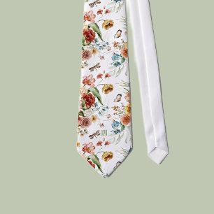 Cravate Art de nature morte florale colorée blanc Monogram