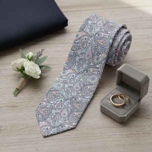 Cravate Art de Paisley en pastel pêche rose bleu clair