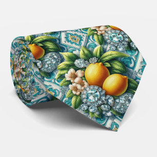 Cravate Art Déco Amalfi Citron Méditerranéen Diamants