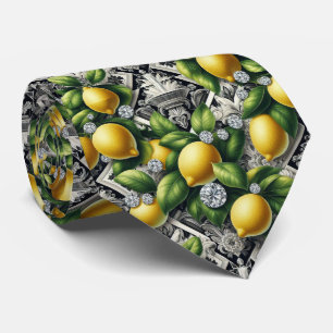 Cravate Art Déco Amalfi Citron Noir et Blanc Diamants