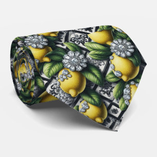 Cravate Art Déco Amalfi Citron Noir et Blanc Diamants
