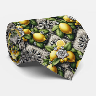 Cravate Art Déco Amalfi Lemon Noir et Blanc Diamants