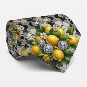Cravate Art Déco Amalfi Lemon Noir et Blanc Diamants