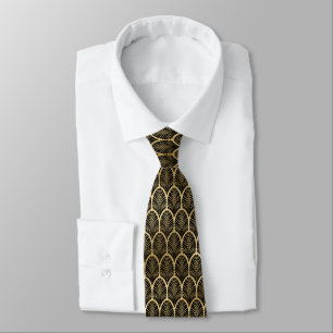 Cravate Art Deco Black and Gold Palm Leaf Pattern