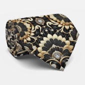 Cravate Art Deco Black and Gold Seashell Pattern Neck Tie (Roulé)