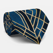 Cravate - Art Déco Bleu & Or Miroir (Roulé)