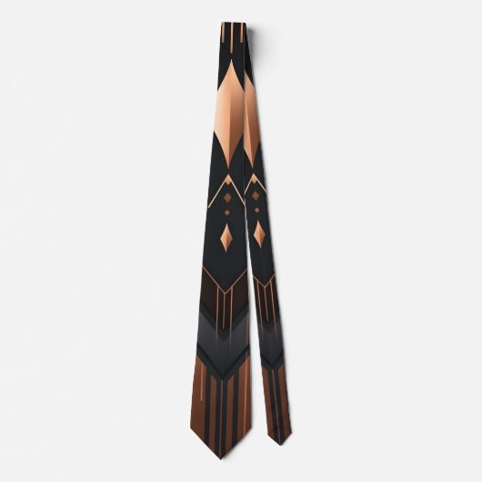 Cravate Art Deco Copper & Silver Geometric Design (Devant)