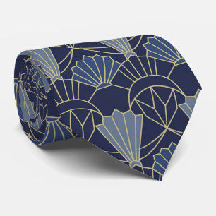 Cravate Art Déco coquilles bleu marine