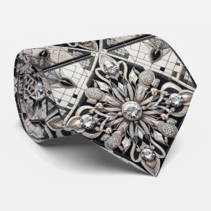 Cravate Art Deco Faux Soie Diamants Luxe B+W