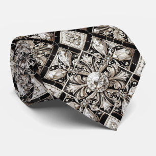 Cravate Art Deco Faux Soie Diamants Luxe B+W