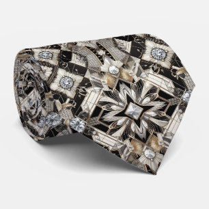 Cravate Art Déco Faux Soie Diamants Luxe B+W