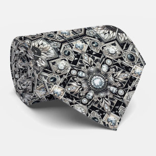 Cravate Art Deco Faux Soie Diamants Luxe B+W
