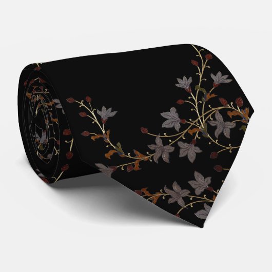 Cravate Art Deco Flowers On Black (Roulé)